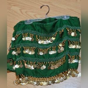 Renaissance Belly Dance Hip Scarf Green With Gold Coins ~New~ Firm Price